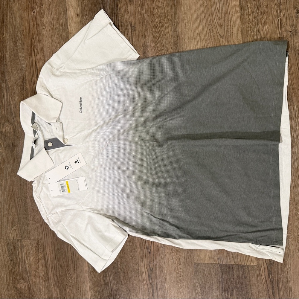 Calvin Klein White and Gray Polo Shirt